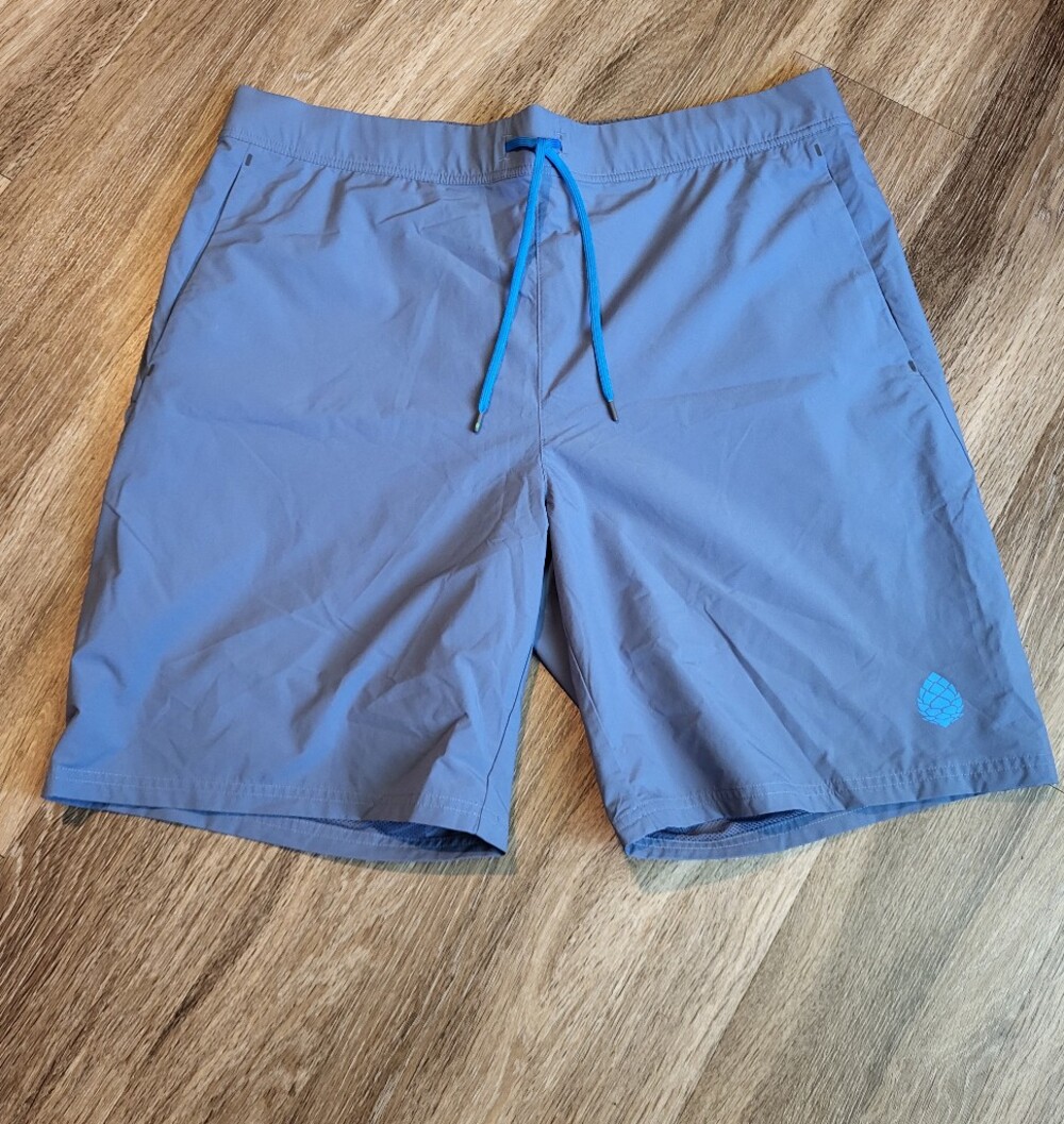 Stio Men's Slate Blue Swim Board Shorts with Bright Blue Drawstring